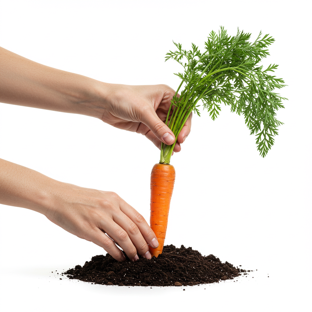 Hand pulling carrot from soil